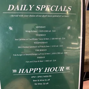 Daily specials March 2023