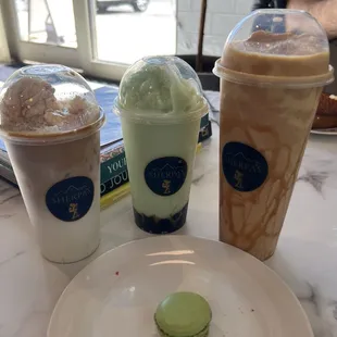 Left to right: Ice Cream Latte, Jade Honeydew Delight, Pumpkin Smoothie