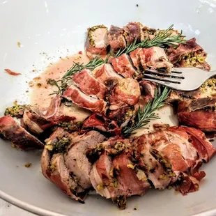 Bacon wrapped rosemary pork (Artist open house)