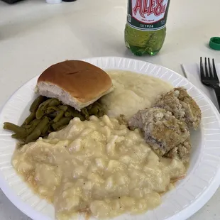 Special - chicken and dumplings, mashed potatoes, dressing, and green beans