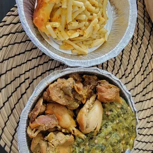 Macaroni Pie, Stew Chicken, Calalloo