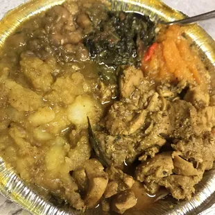 Boneless chicken, spuds , spinach , pumpkin  and