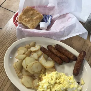 Eggs, potatoes, Sausage &amp; a Biscuit