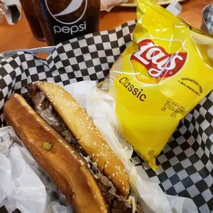 The Philly Steak Sammie with chips.