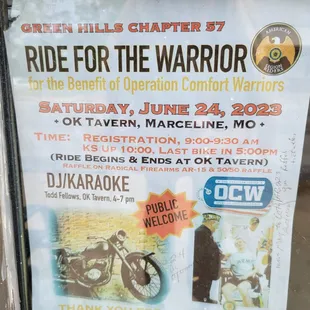 a poster for a ride for the warrior