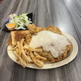Country fried steak and side salad