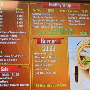 a menu for a fast food restaurant