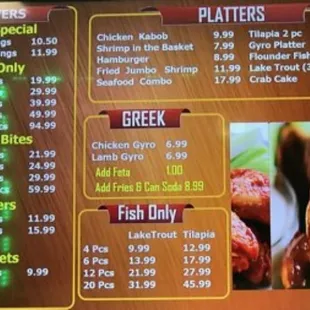 a menu for a restaurant