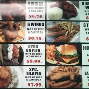 menu, chicken wings and fried chicken