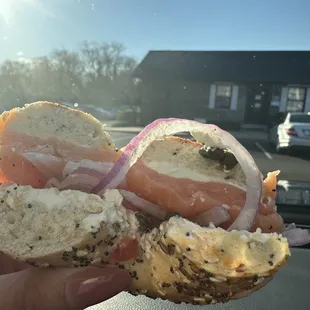 Lox Toasted Bagel with Lox and Cream Cheese Breakfast
