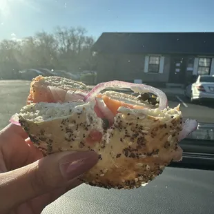 Lox Toasted Bagel with Lox and Cream Cheese Breakfast
