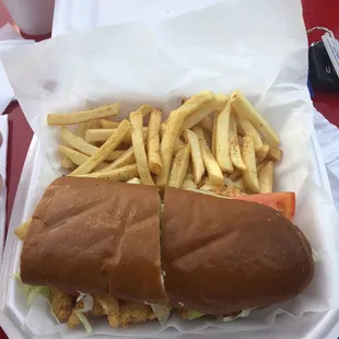 Shrimp Poboys with fries