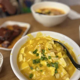 Salted egg tofu with shrimp