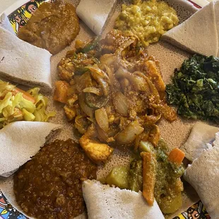 a plate of ethiopian food on a table
