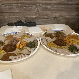 two plates of food on a table