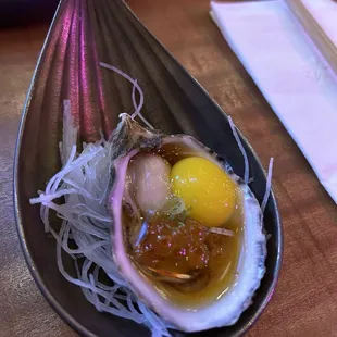 Oyster, salmon roe, and quail egg