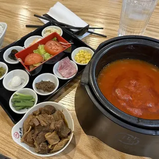 Beef brisket noodles and tomato soup