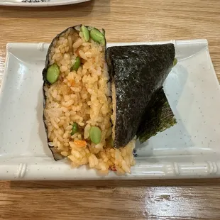 Crunchy Garlic Edamame Onigiri