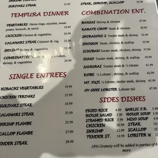 Menu with plate choices per person