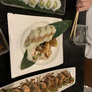 The dinner courses- Shrimp  roll, crunch shrimp , and romantic Danny