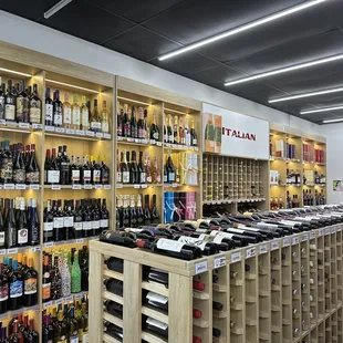 shelves of wine in a store