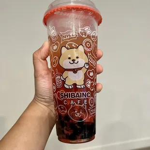 C4. Strawberry Green Tea with Sweet Cheese Foam w/ brown sugar boba