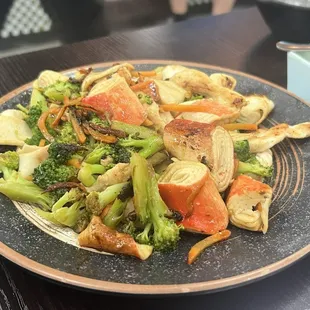 Hibachi Crabmeat, broccoli and teriyaki chicken.