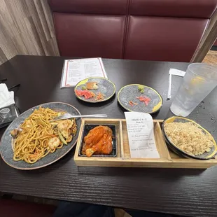 Buffalo wings and fried rice.