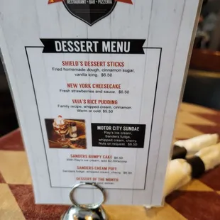 Dessert Menu