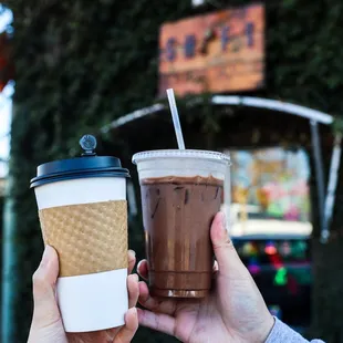 Left: bugatti breve (recommend hot over iced)  Right: toasted coconut almond mocha