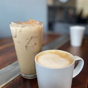 two cups of coffee on a table