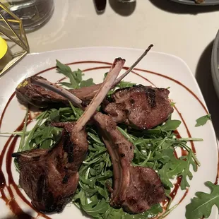 Delicious lamb on a bed of superfluous dry arugula