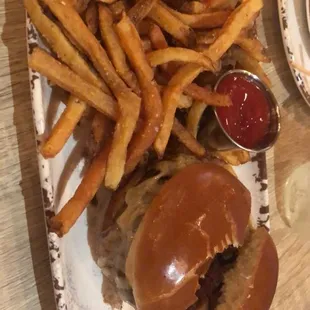 Mushroom and Swiss Burger with Fries