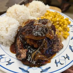 Hamburger steak plate, all rice