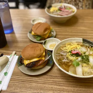 Vegetable Saimen w/ Deluxe Cheeseburger