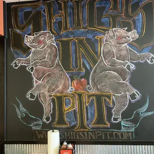 a chalk drawing of a restaurant