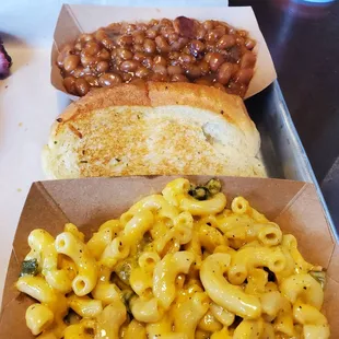 Green Chile mac and cheese and apple pie baked beans
