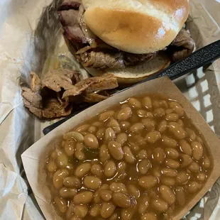 Brisket sandwich lunch special, with apple pie baked beans.