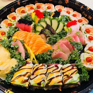 Choose variety sushi. We love to make a wonderful sushi tray for you