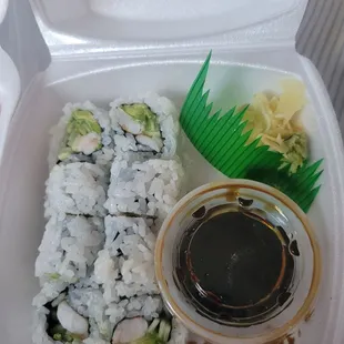 Cali roll with shrimp, stingy with the veggies.
