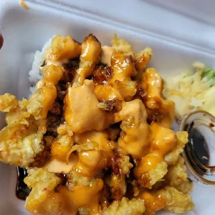 Louisiana Roll, culinary abomination but Soooo GOOD!! Spicy, crispy, umami, sushi. Perfection.