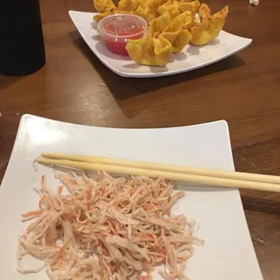 Crab salad, crab wontons