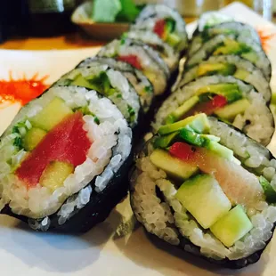 These R both custom rolls/Tuna &amp; yellowtail then add avocado &amp; cucumber. NO SAUCE