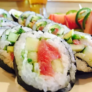 Tuna &amp; yellowtail rolls &amp; yellowtail sashimi