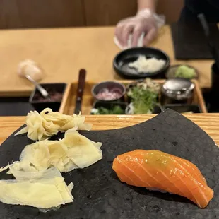 Salmon and green pepper dressing