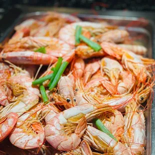 a tray of shrimp