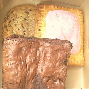 Chocolate Chip Sea Salt cookie, Strawberry pop tart, Chocolate brownie (12/9/21)