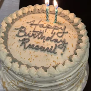 Salted caramel cake with cream cheese frosting and good flakes