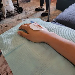 My IV line replenishing fluids lost after being sick for over 48 hours straight after eating at Shilas.