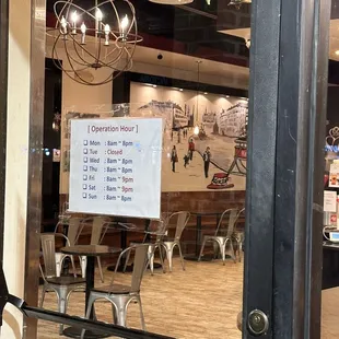 a sign in the window